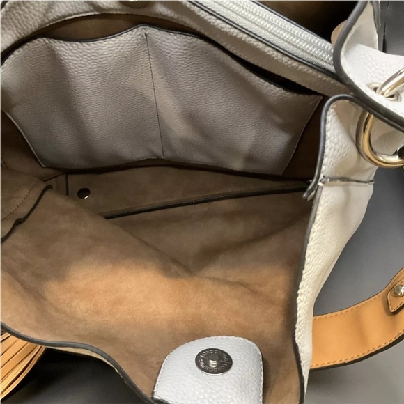 LONDON FOG Satchel Purse  Strap Hand Gray/Tan Pebbled - Picture 6 of 14